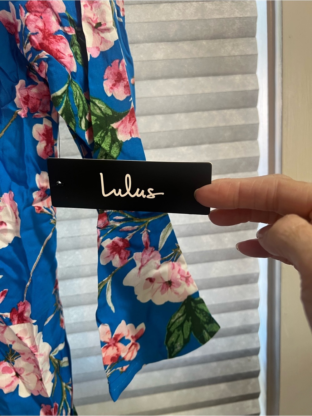 Lulu's Bright Blue Floral Wrap Midi Dress - Picture 7 of 8
